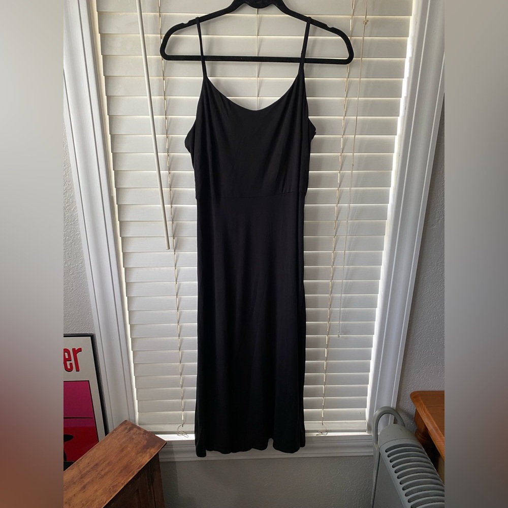 LOFT Black Spaghetti-Strap Midi Slip Dress